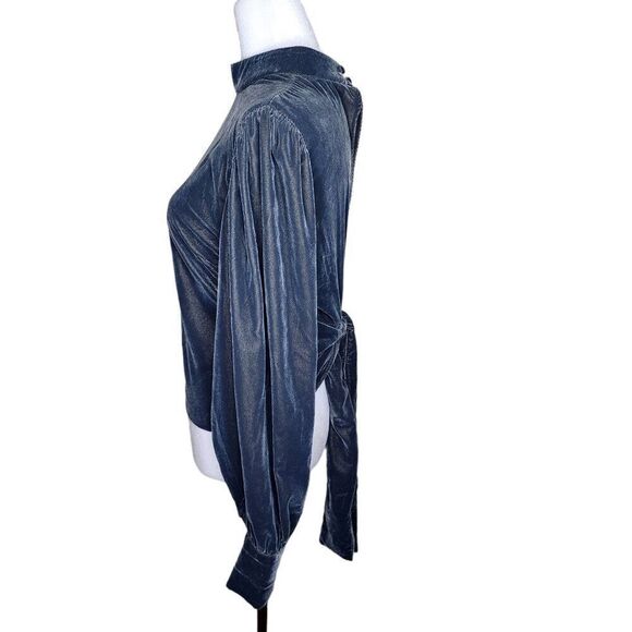 Banana Republic Long Sleeve High Neck Open Back Wrap Velvet Top Women Size M Gra - Picture 5 of 8